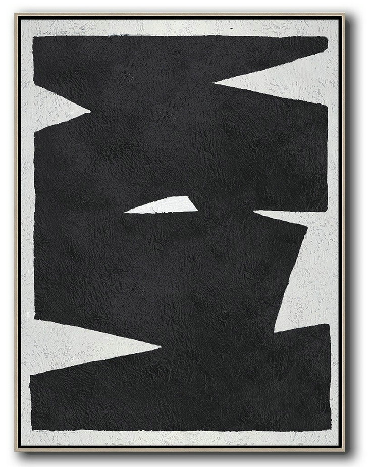 Large Abstract Painting,Black And White Minimal Painting On Canvas - Oversized Wall Decor